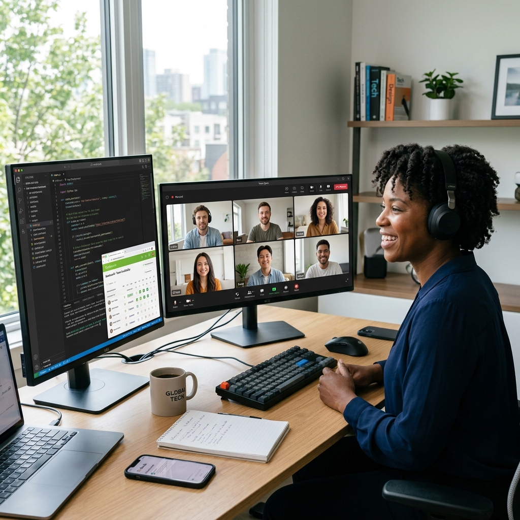 iStream Solution – Global remote tech team on a video call with live dashboards